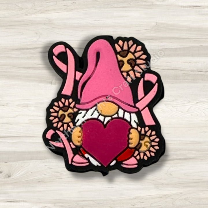 Pink Heart Breast Cancer Awareness Gnome, Breast Cancer Awareness Bead, Pink Ribbon Gnome Bead, In October We Wear Pink Gnome Bead