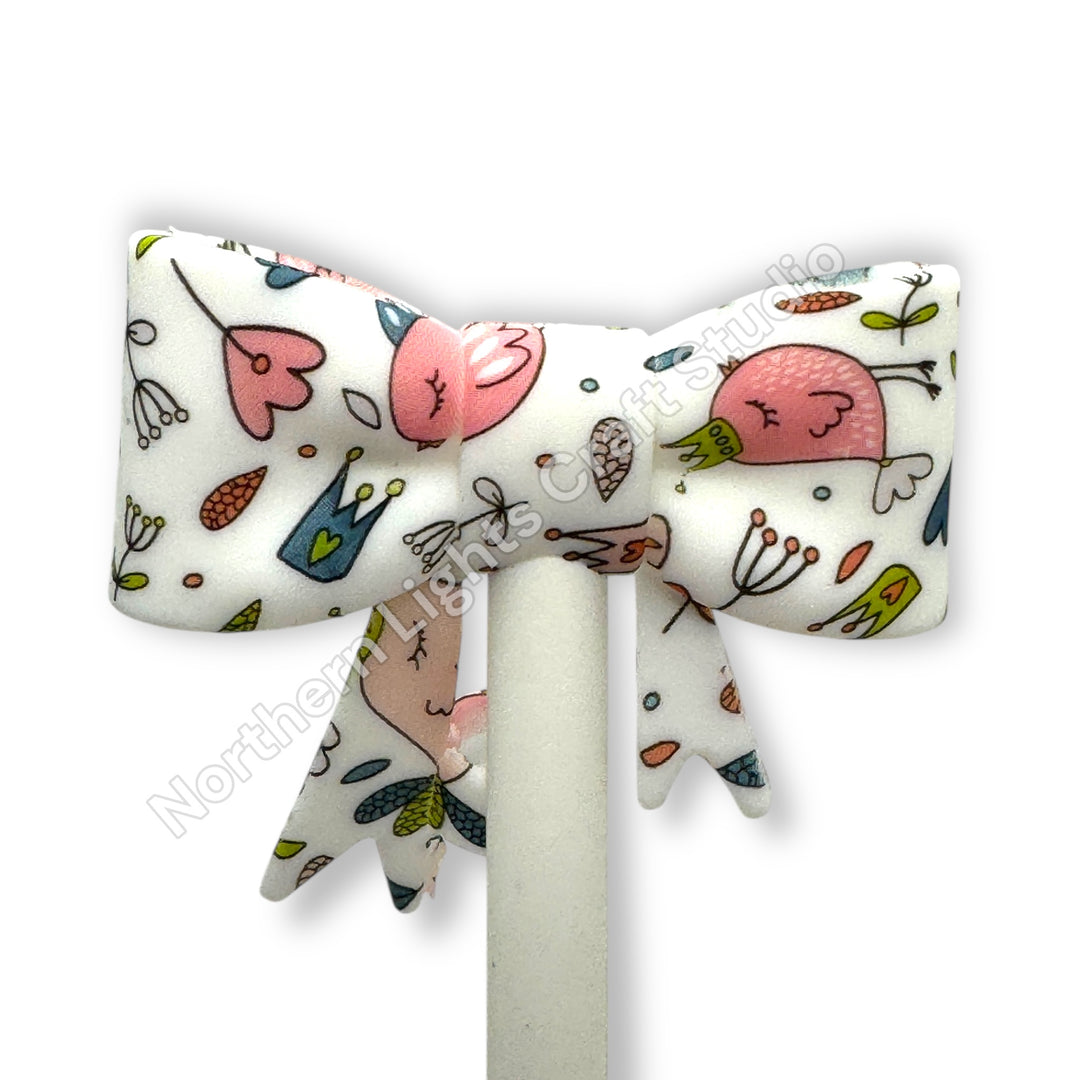 Floral Printed Silicone Bow Straw Cap Topper