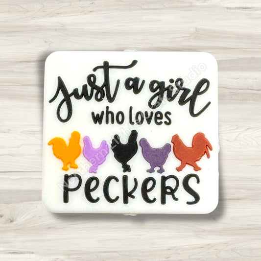 Just a Girl Who Loves Peckers Silicone Focal Chicken Bead