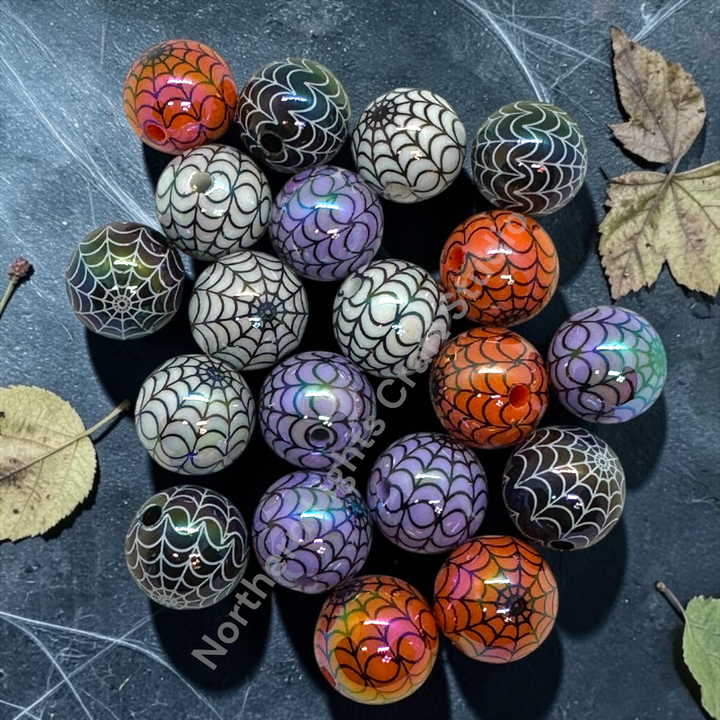 Spider Web  UV Printed 16mm Acrylic Bead Mix - 20pc. Mix