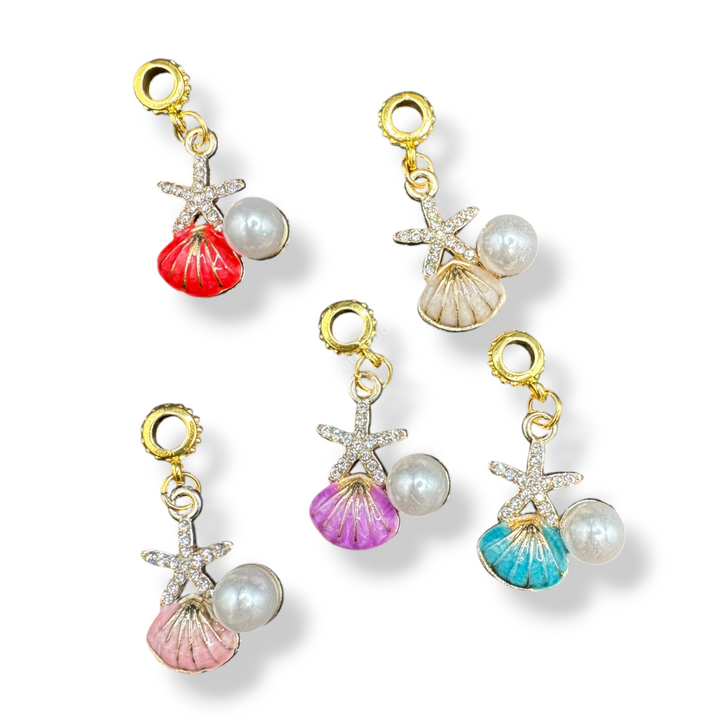 Seashell and Pearl Bail Bead with Attached Dangle - 5pc.
