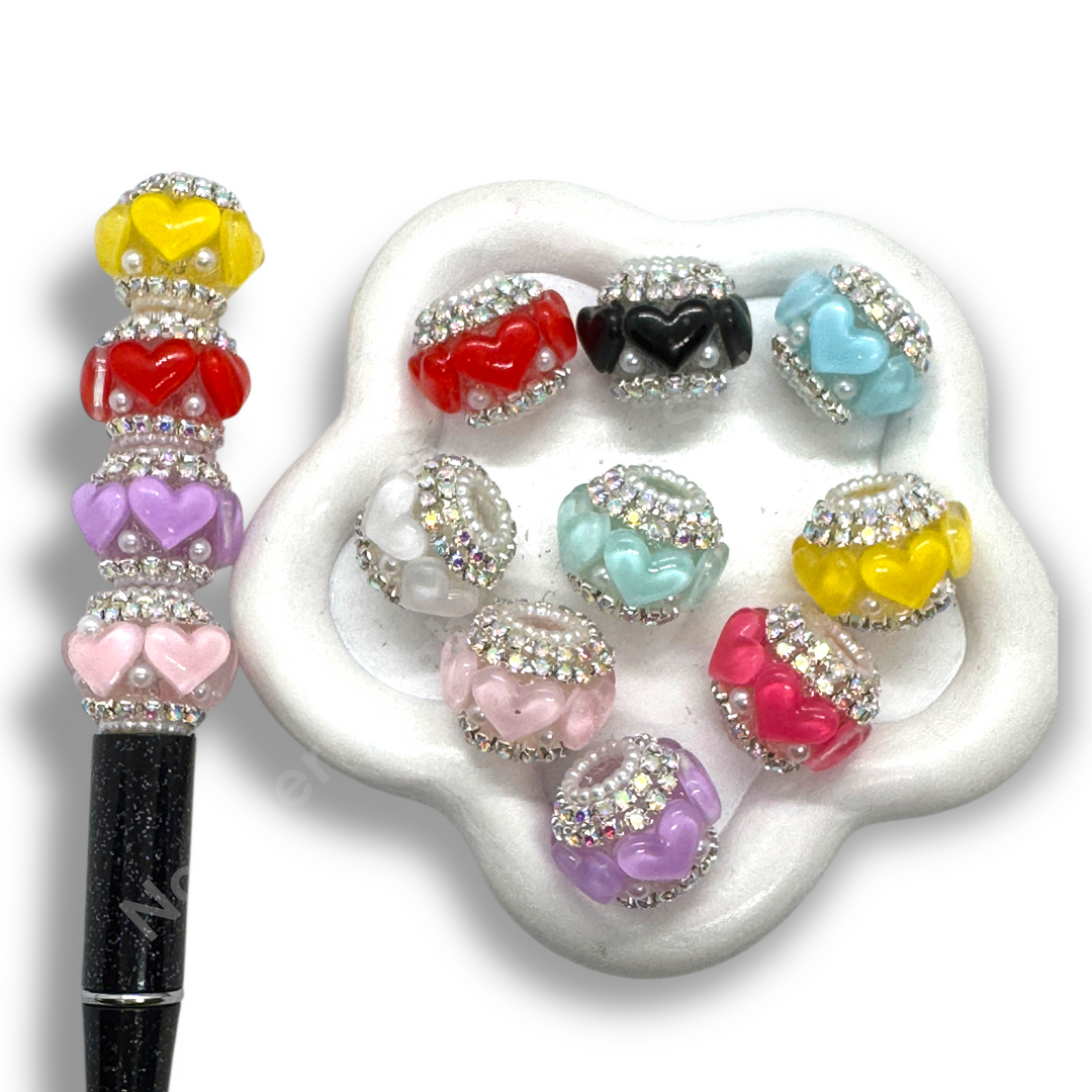 Fancy Heart and Rhinestone Acrylic 20mm Charm Bead  -10pc. mix
