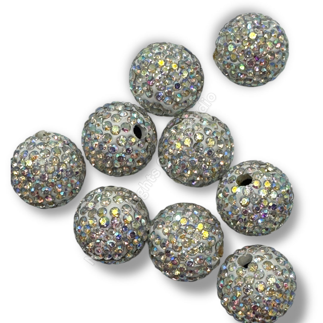 Silver AB Clay Base Rhinestone Beads-16mm - 10pc.