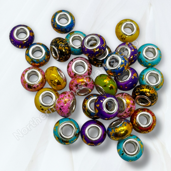 Gold Splatter Colorful Wheel Acrylic Spacer 14mm Large Hole Bead Mix - 25pc.