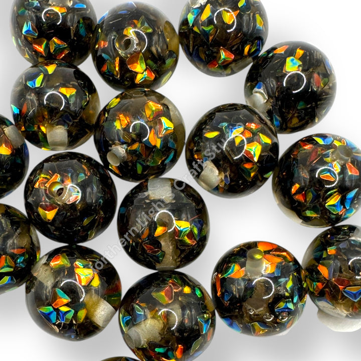 16mm Black Opal Fire Diamond Confetti Beads - 20pc.