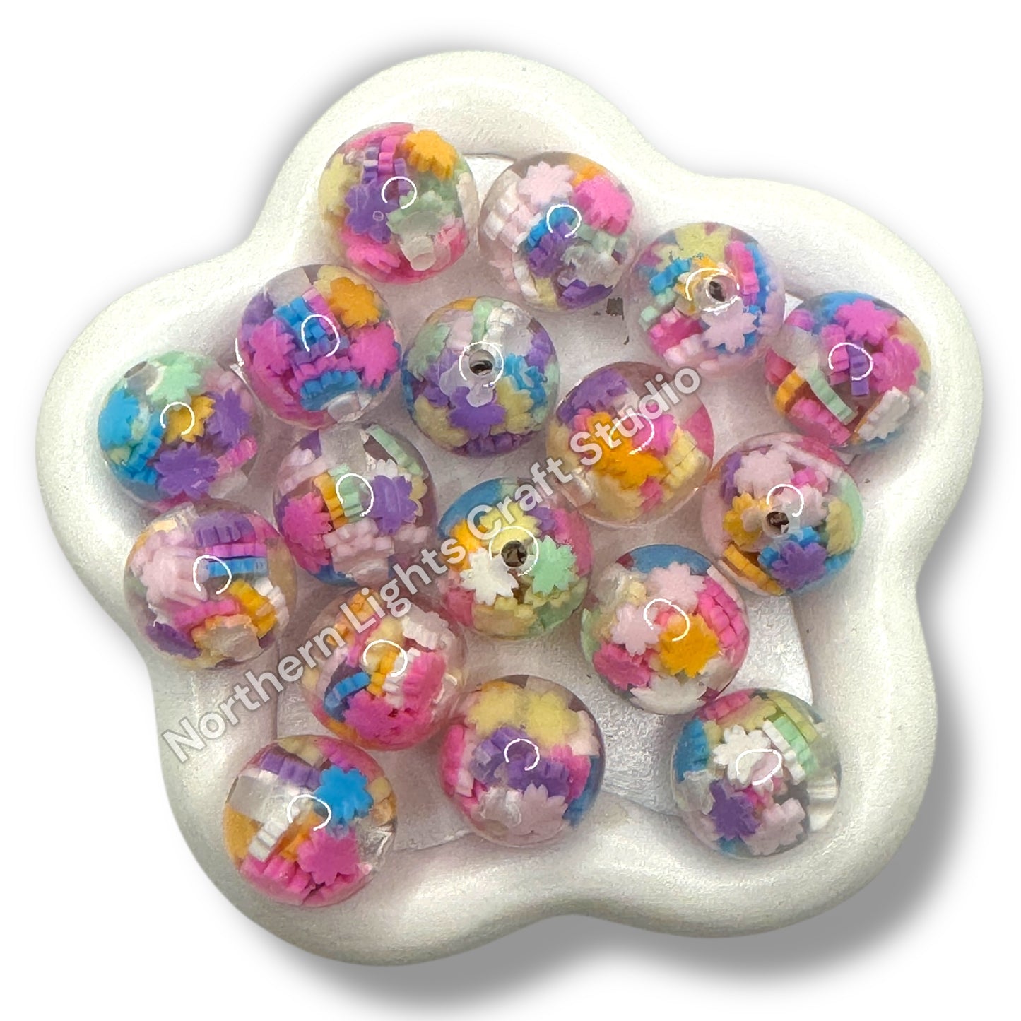 Candy Flower Confetti  16mm Resin Beads - 10pc.