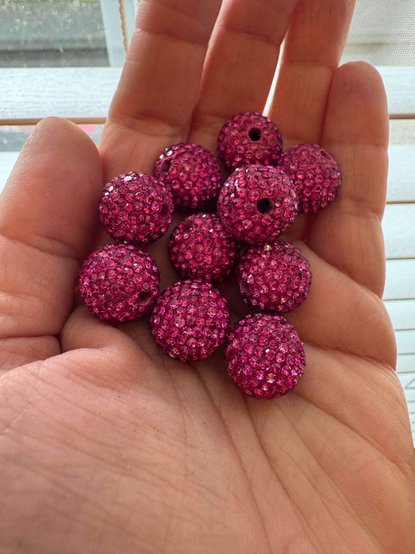 Hot Pink Rhinestone Beads-16mm - 10pc.