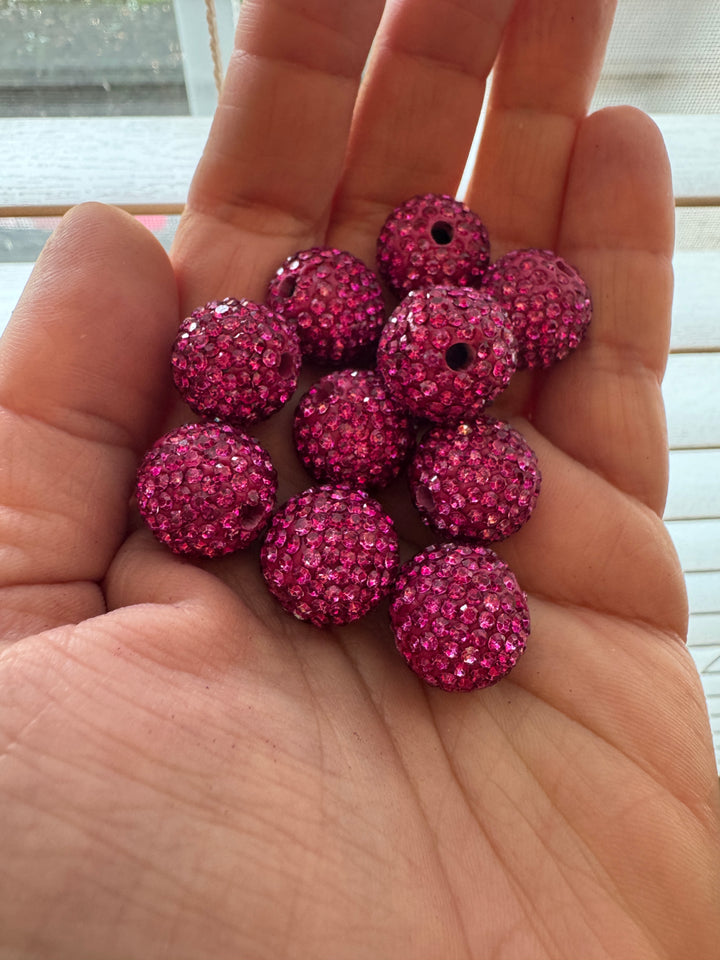 Hot Pink Rhinestone Clay Base Beads-16mm - 10pc.