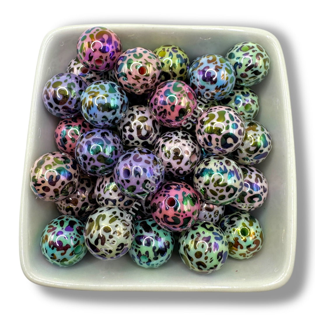 Colorful Leopard Print UV 16mm Acrylic Beads - 20pc.