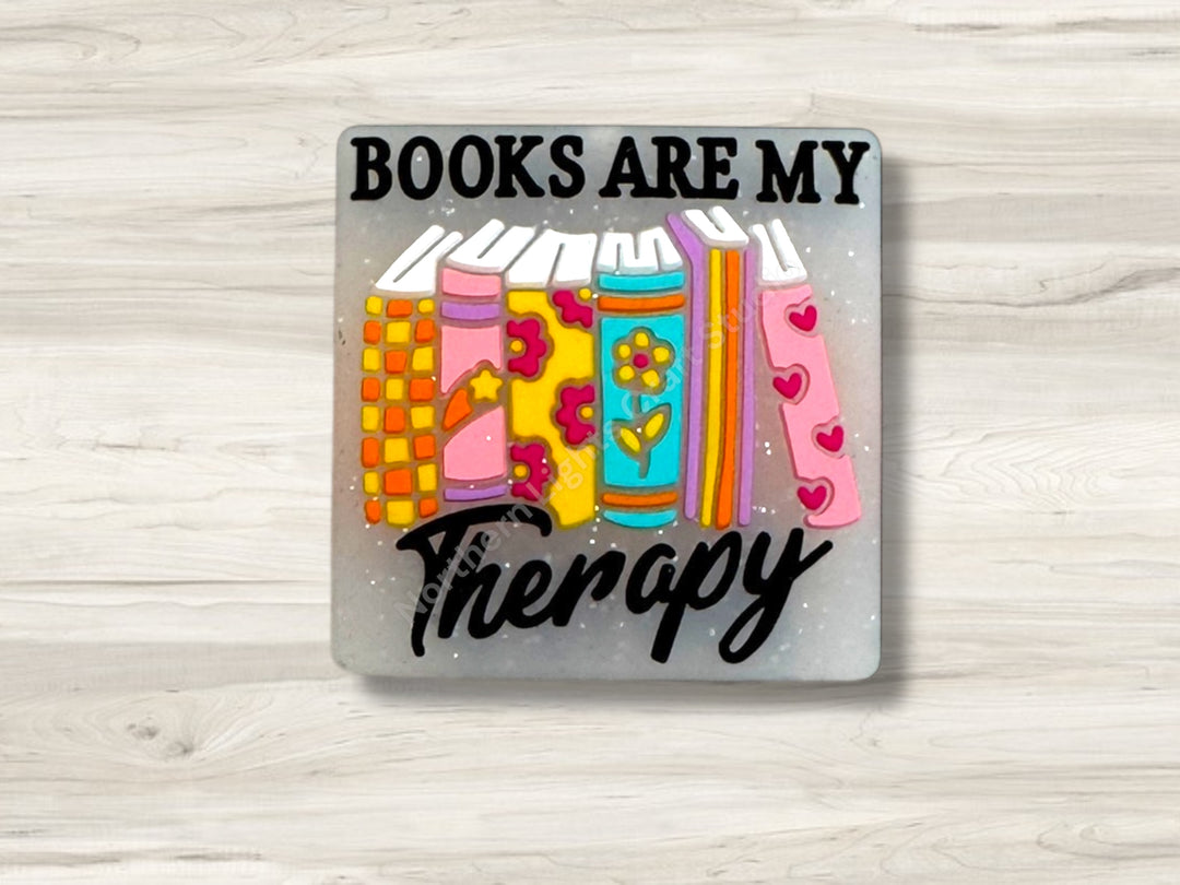 Books Are My Therapy Silicone Focal Bead Glitter Background