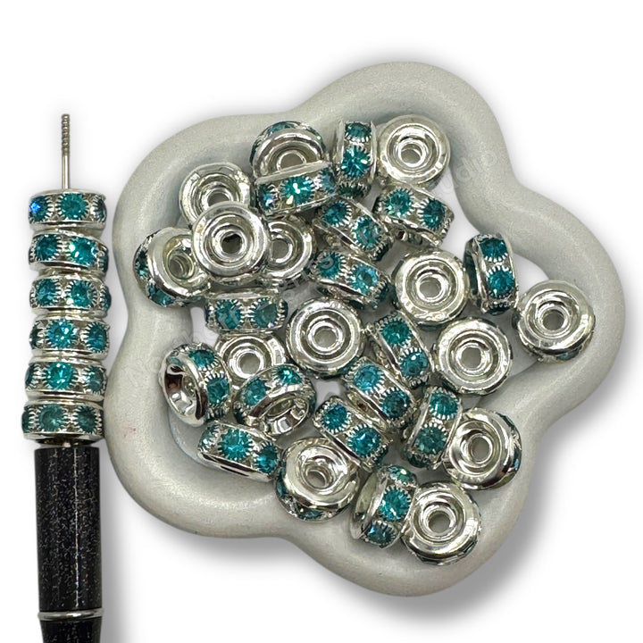 Metall Alloy Blue Crystal Silver 14mm Spacers -11 pc.