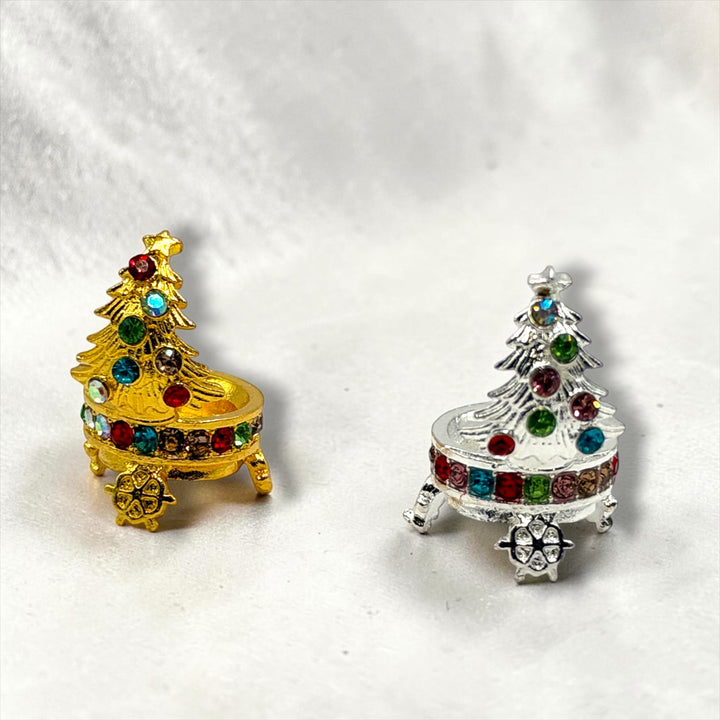 Christmas Tree Rhinestone Metal Alloy Bead Cap Spacer For 16mm Beads- 5pc.