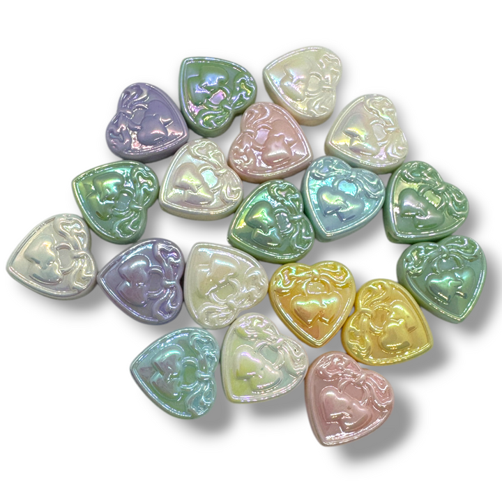 Cherry Bow Heart UV Acrylic Focal Beads - 10 pc. Mix - LIMITED QUANTITY
