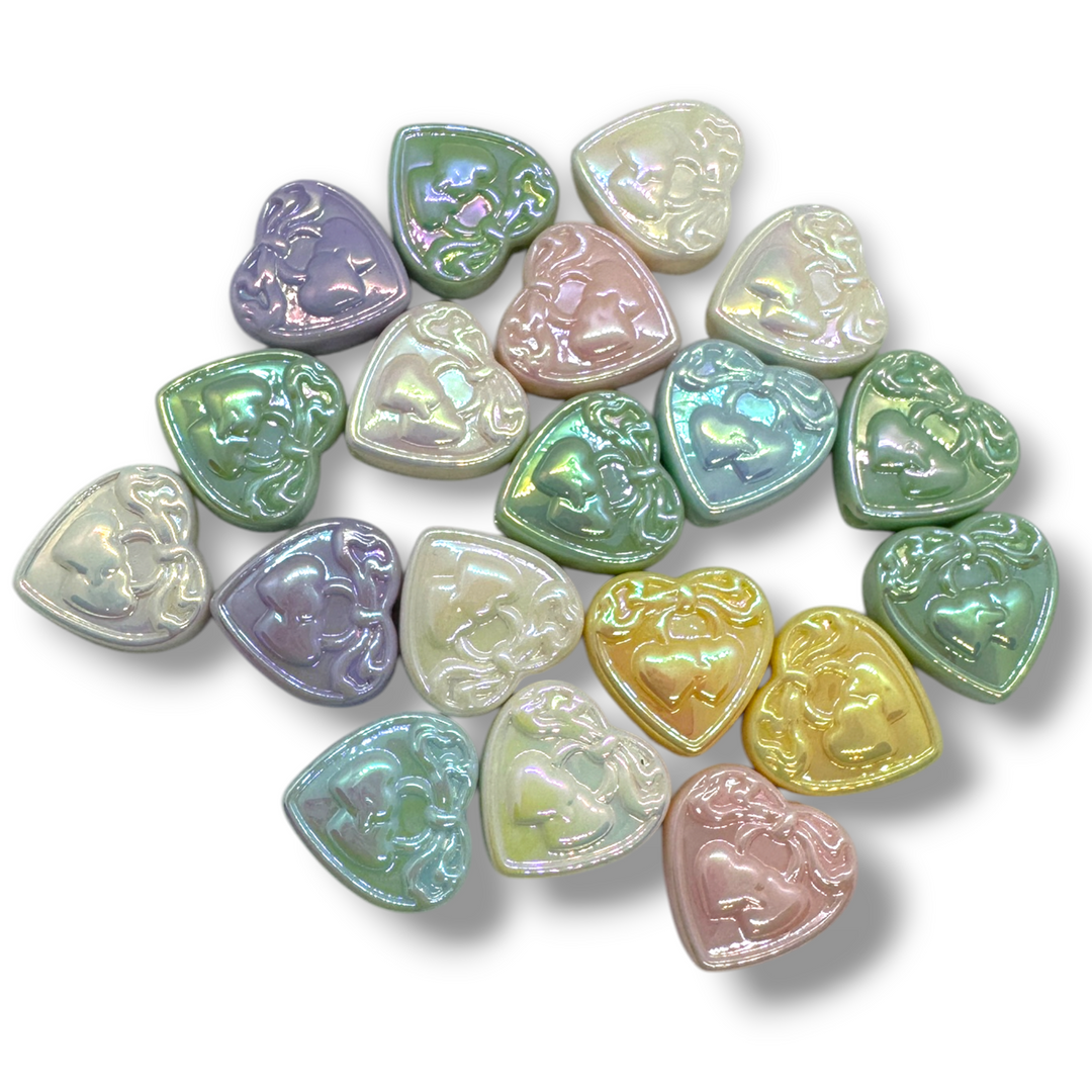 Cherry Bow Heart UV Acrylic Focal Beads - 10 pc. Mix - LIMITED QUANTITY