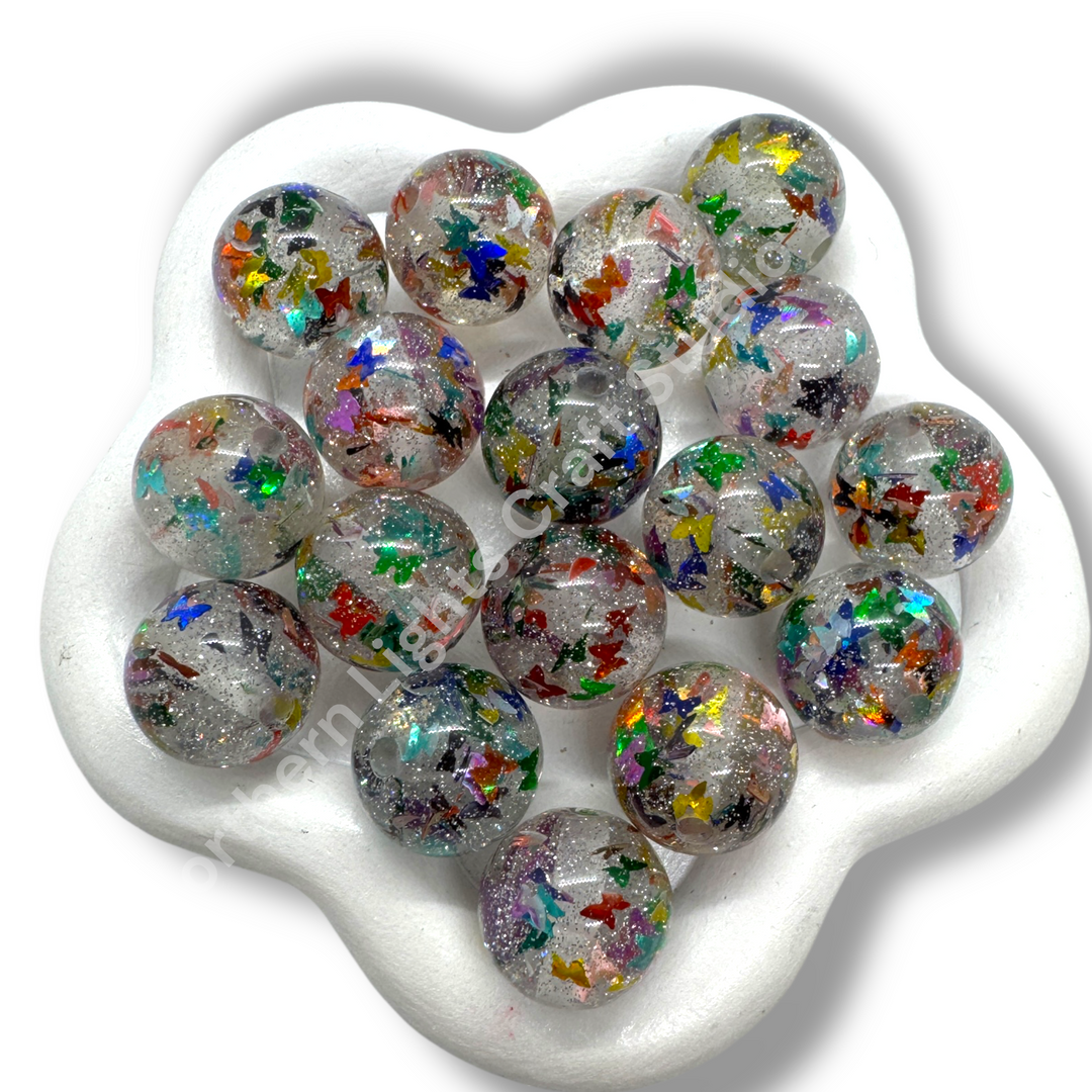 Glitter Foil Multicolor Butterfly Beads 16mm - 20pc.