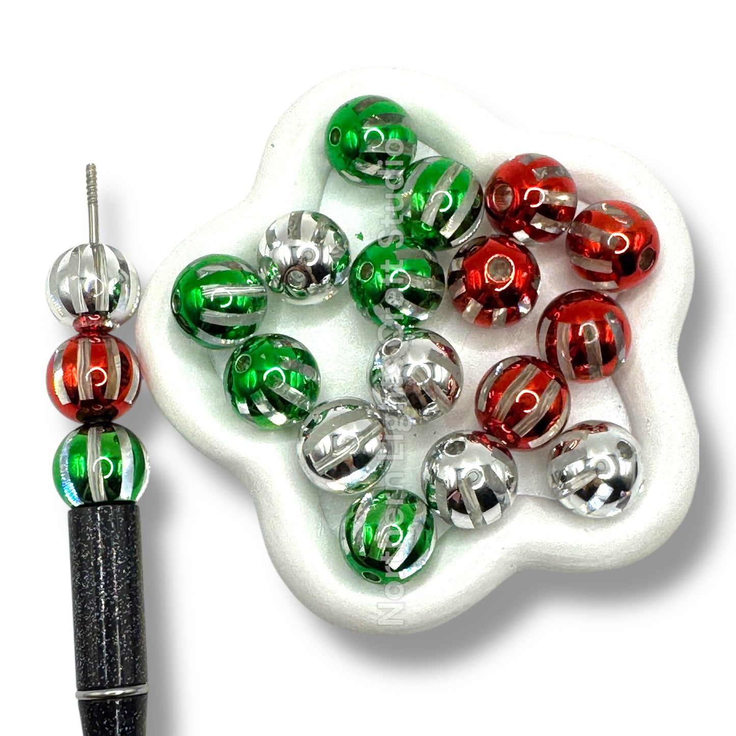 Shiny Striped Beads - Christmas Mix - 16mm or 12mm