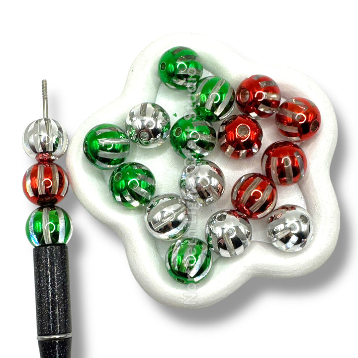 Shiny Striped Acrylic Beads - Christmas Mix - 16mm or 12mm