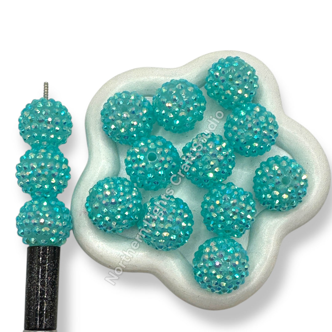 Teal AB Acrylic 20mm Rhinestone Bubblegum Beads - 10pc.
