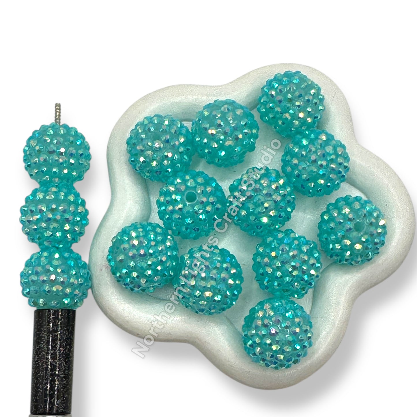 Teal AB Acrylic 20mm Rhinestone Bubblegum Beads - 10pc.