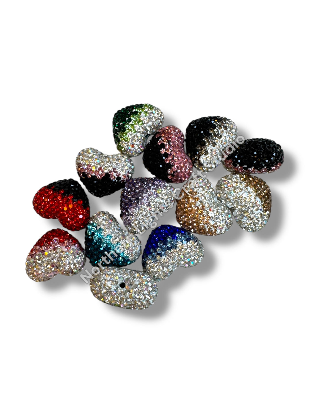 Ombre Rhinestone Heart Beads - Read Description