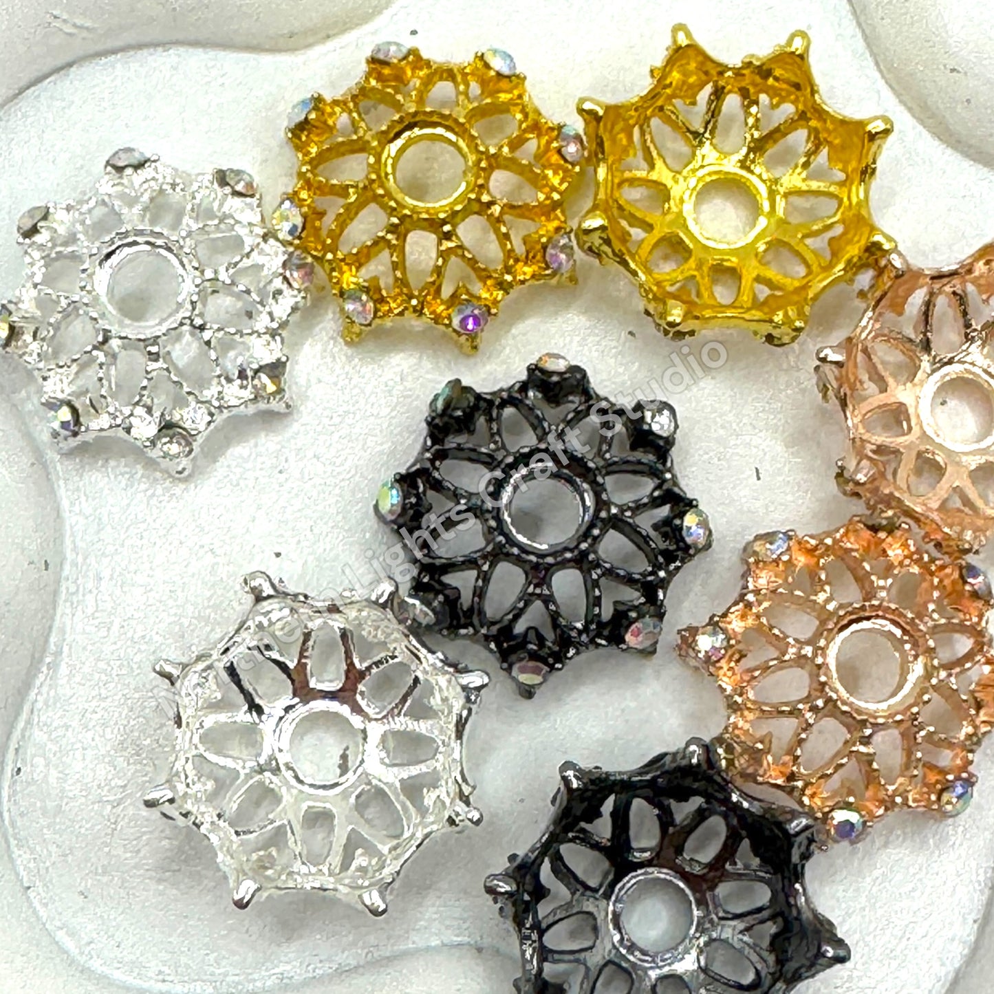 Metal  Star Bead Cap With Rhinestones - 16mm -10pc.