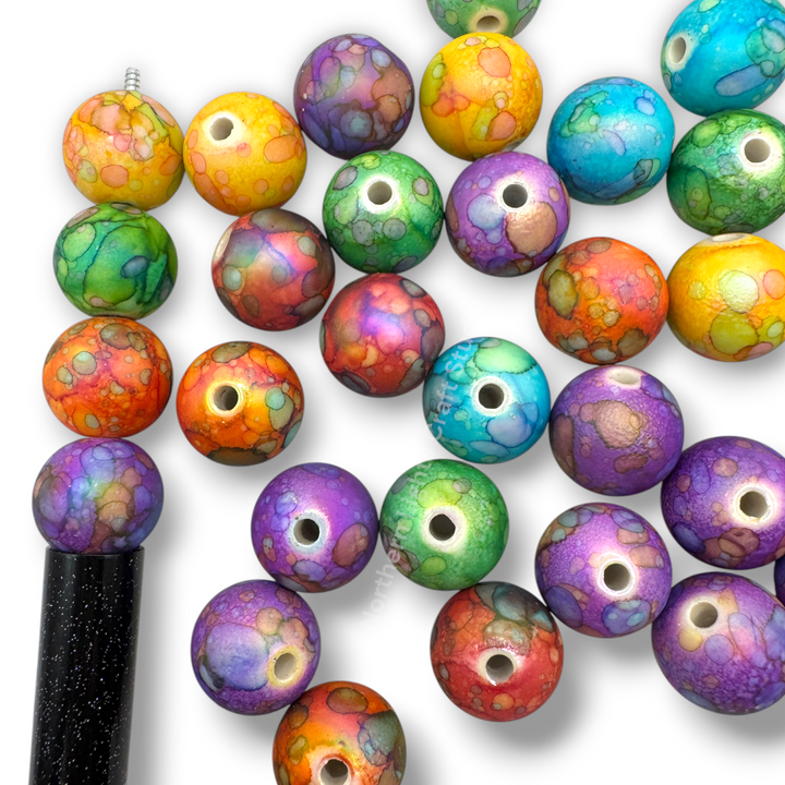 Tie Dye Matte Finish Printed 16mm Acrylic Beads - 20pc.