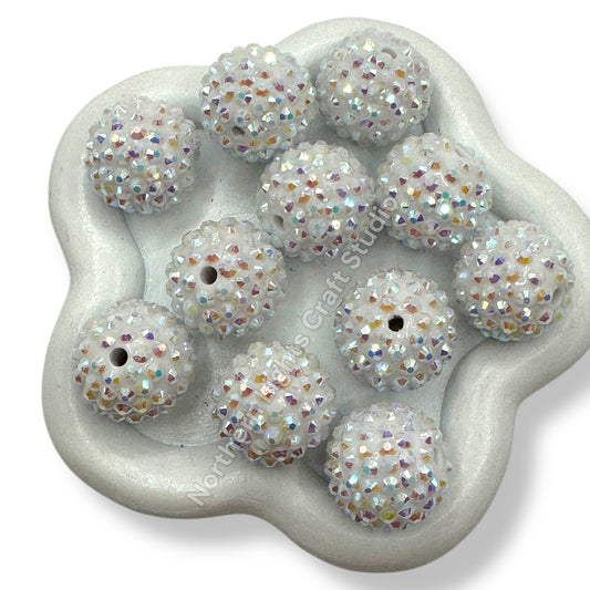 White AB Acrylic Rhinestone Bubblegum Beads - 10pc.