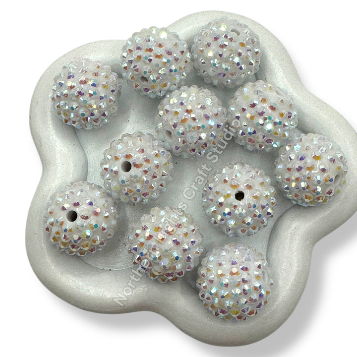 White AB 20mm Acrylic Rhinestone Bubblegum Beads - 10pc.