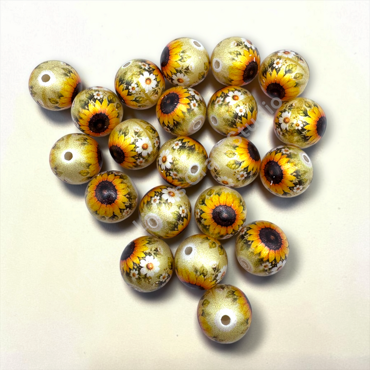 Sunflower Printed 16mm Acrylic Beads - 20pc.
