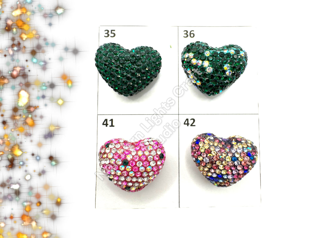 Rhinestone Heart Beads, Pave Heart Crystal Beads, Clay Pave Rhinestone Hearts, Crystal Hearts, Bling Hearts,  - Read Description
