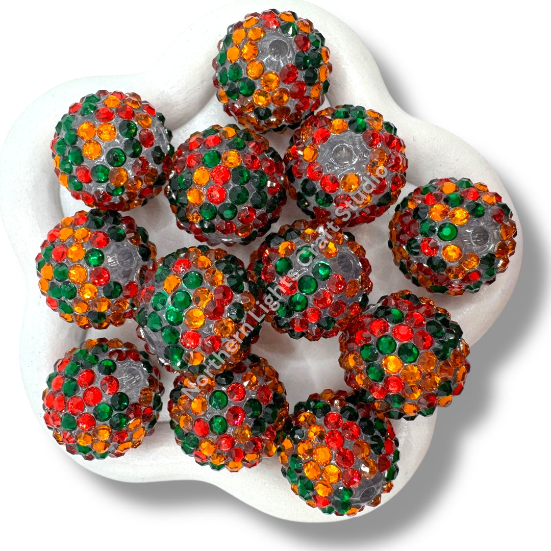 Warm Christmas 16mm or 20mm Acrylic Multicolor Rhinestone Bead - 10pc.