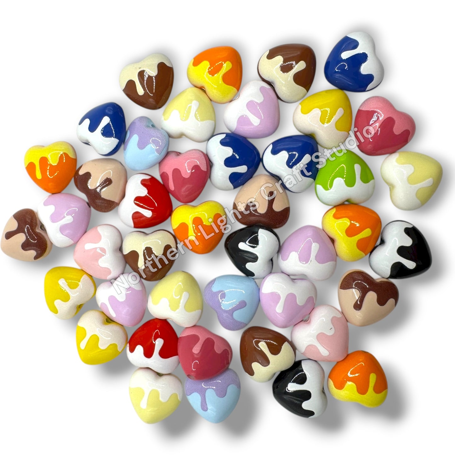 Heart Chocolate Drip Printed Acrylic 16mm Bead Mix - 20pc.
