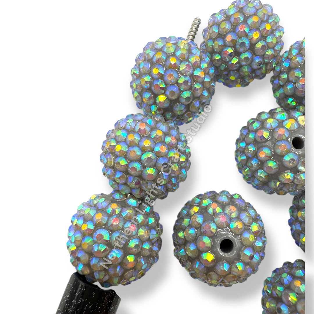 Grey AB 20mm Acrylic Rhinestone Bubblegum Beads - 10pc.