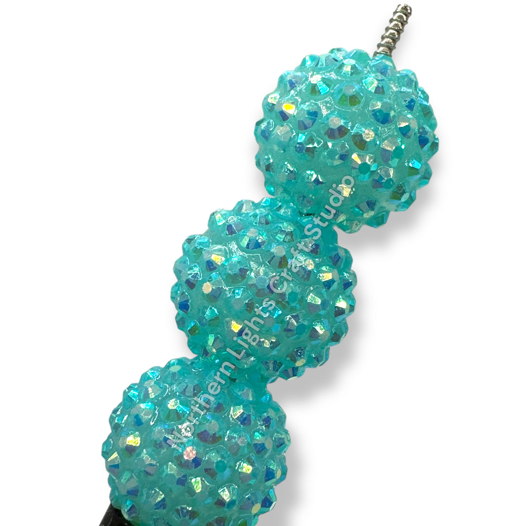 Teal AB Acrylic 20mm Rhinestone Bubblegum Beads - 10pc.