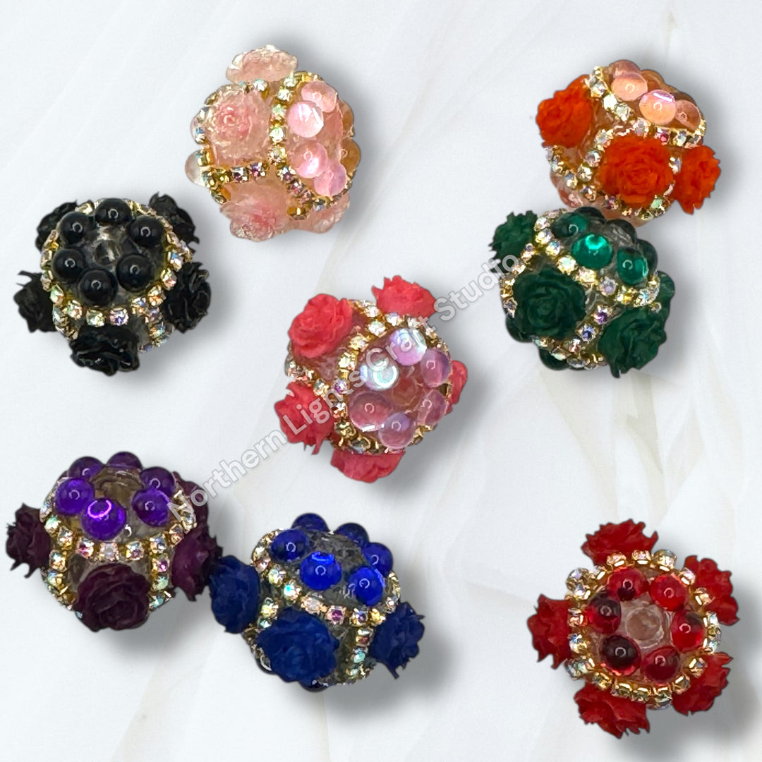 Fancy Velvet Flower and Rhinestone Bead -2pc.