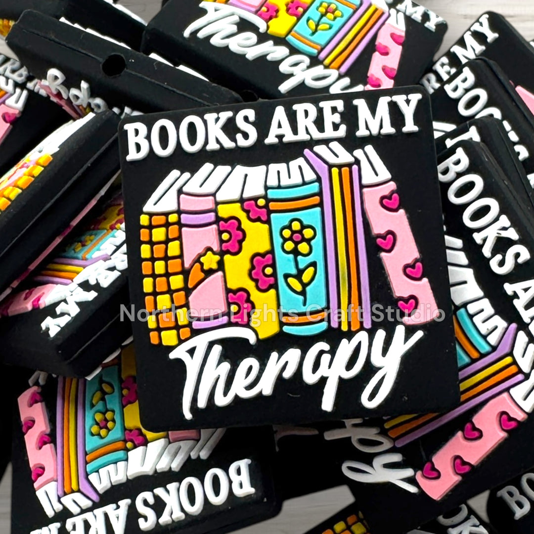 Books Are My Therapy Black Base Silicone Focal Bead