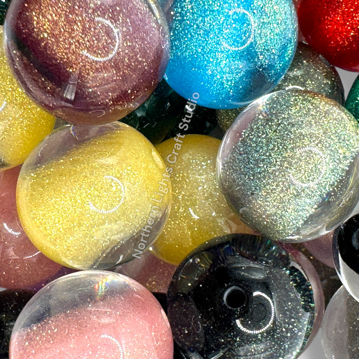 Fine Glitter Double Layer Core Bead Mix - 16mm - 20 pieces