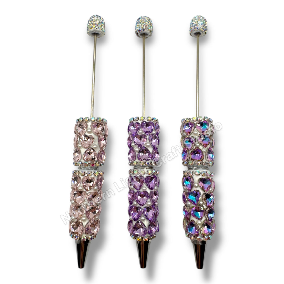 Beadable Large Heart  Single Color Rhinestone  Pen