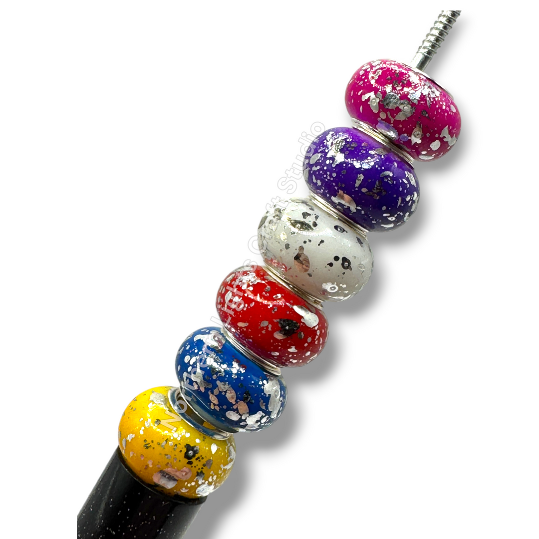 Silver Splatter Acrylic Wheel Spacer 14mm Bead Mix - 25pc.