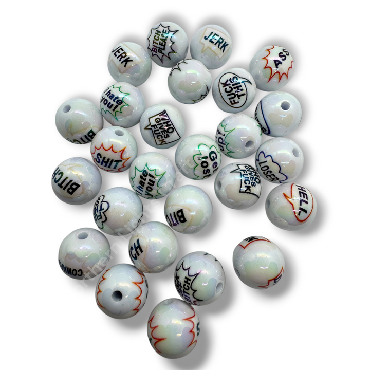 Bad Word Printed UV 16mm Round Acrylic Beads - 20pc. Mix