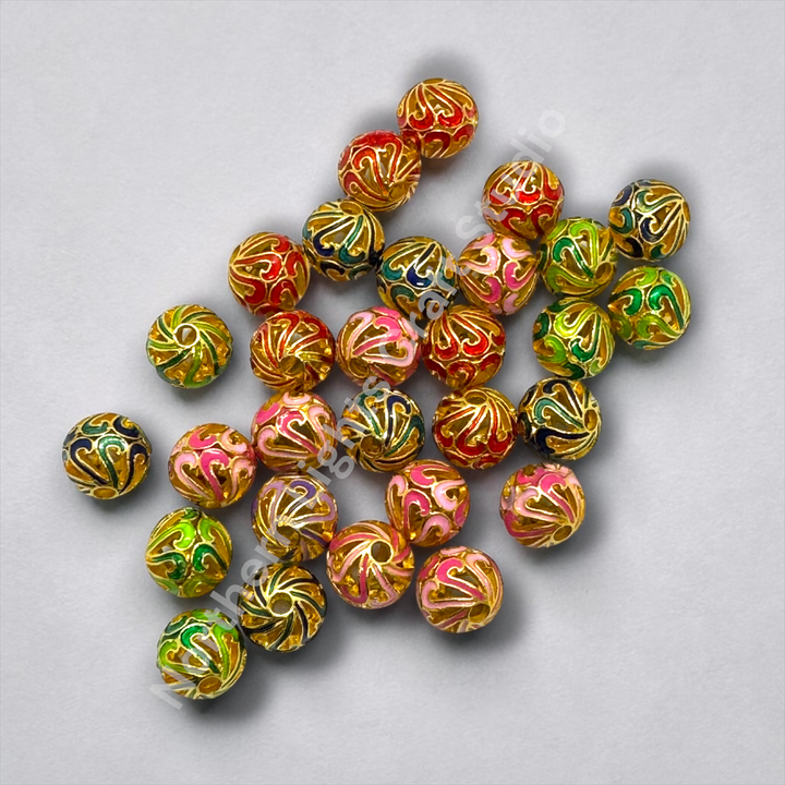 Copper Base Plated Enamel Filigree Swirl 10mm Beads - 10pc. Mix - Gold or Silver
