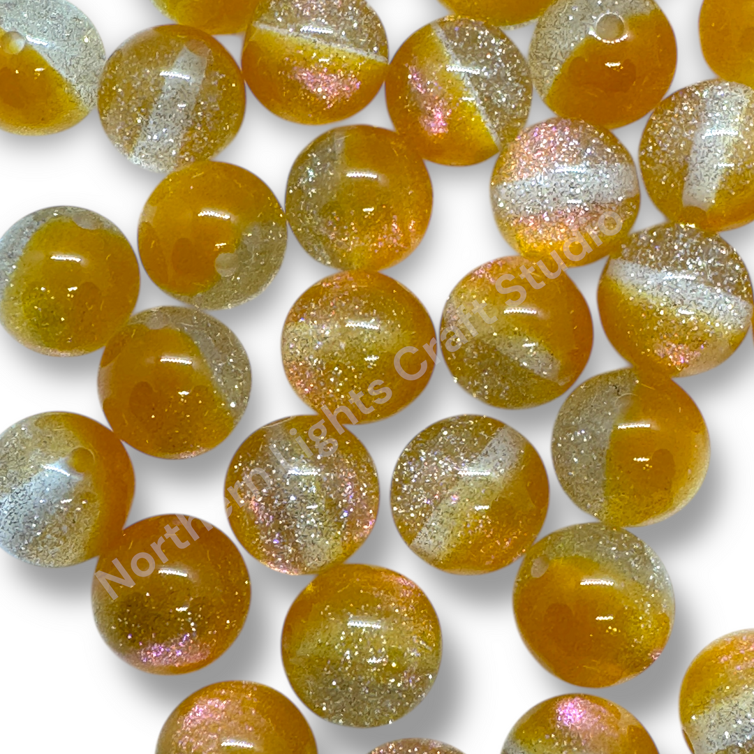Golden Sunset Glittery Galaxy  16mm Acrylic Bead - 20pc.