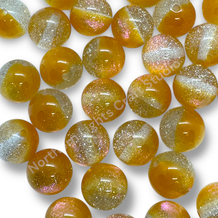 Golden Sunset Glittery Galaxy  16mm Acrylic Bead - 20pc.