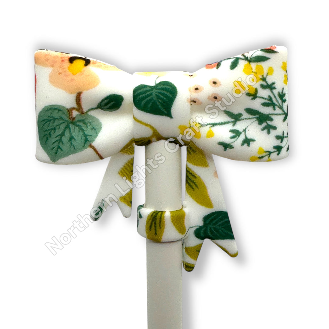 Floral Printed Silicone Bow Straw Cap Topper