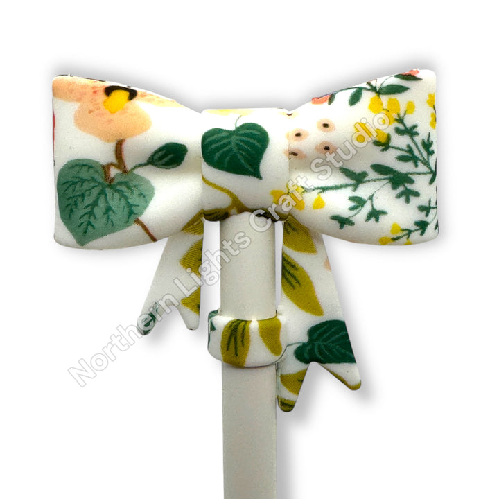 Floral Printed Silicone Bow Straw Cap Topper