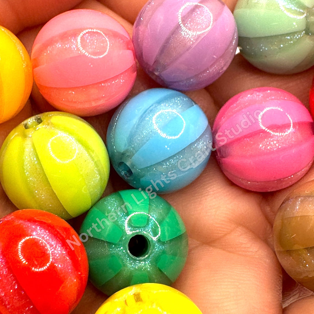 Stripe Printed Double Layer Glitter Beads 16mm - 20pcs.