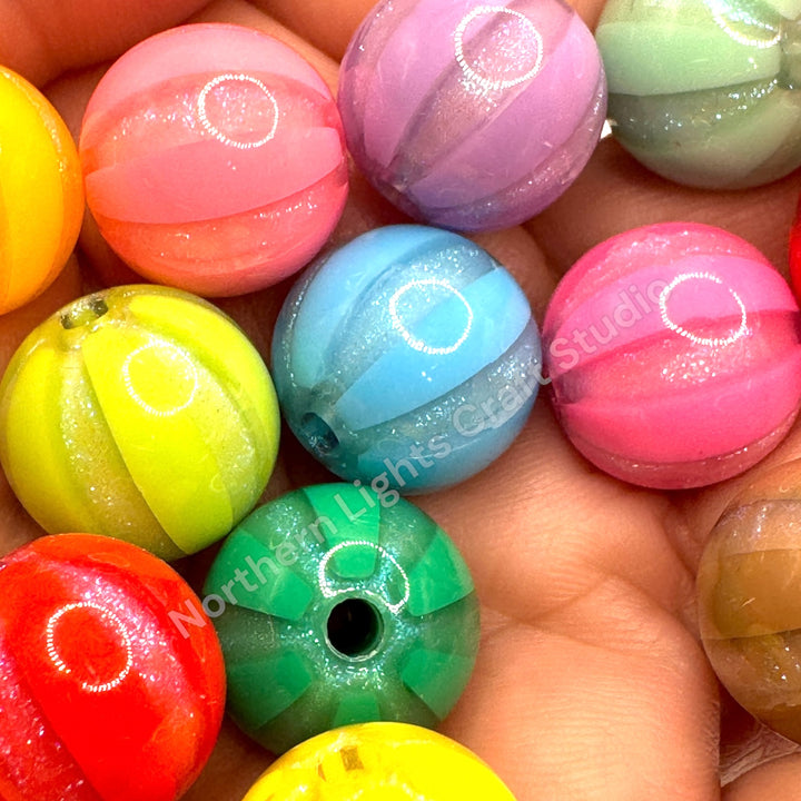 Stripe Printed Double Layer Glitter Beads 16mm - 20pcs.