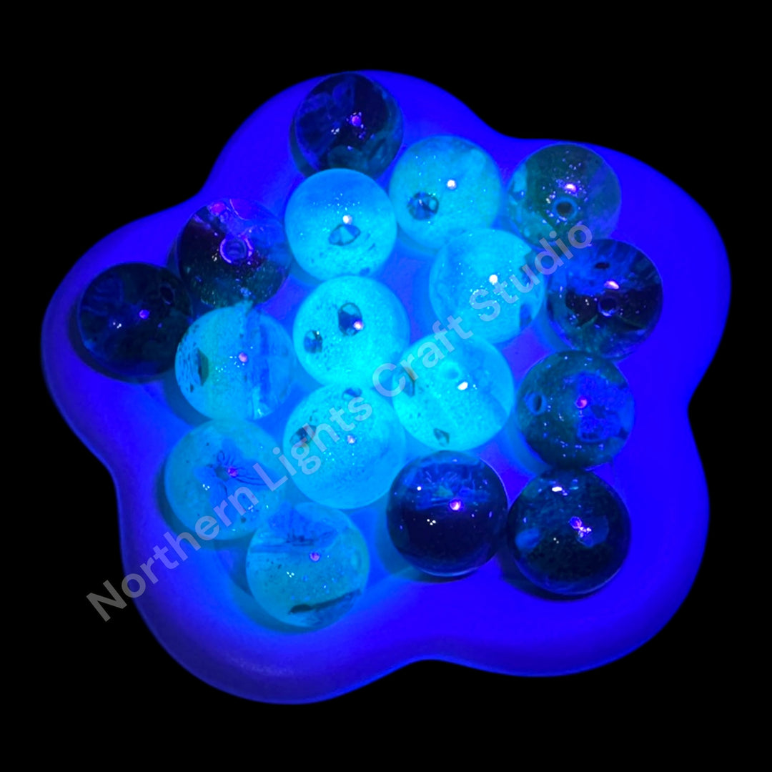 Glitter UV Coated Premium Resin Luminous 16mm Beads With Metal Butterfly Charm Inside -20pc.