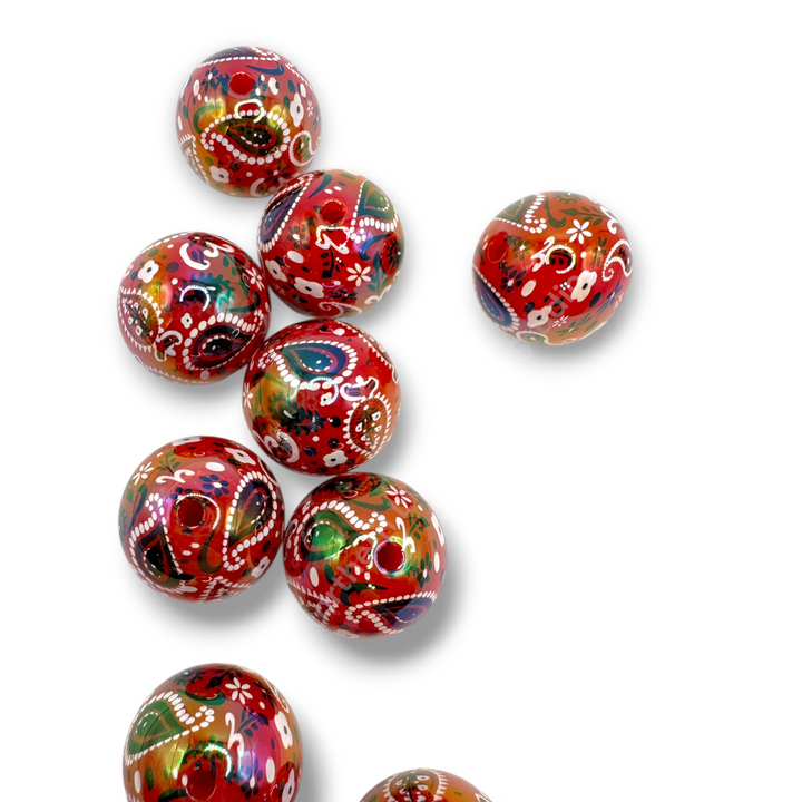 Red Paisley Bandana UV 20mm Acrylic Beads - 10pc.