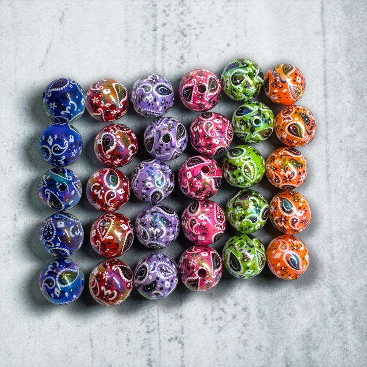 BoHo UV Paisley Bandana Printed 16mm Acrylic Beads - 20pc.